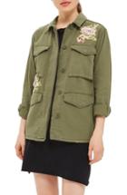 Women's Topshop Ethan Rose Applique Shirt Jacket Us (fits Like 0-2) - Green