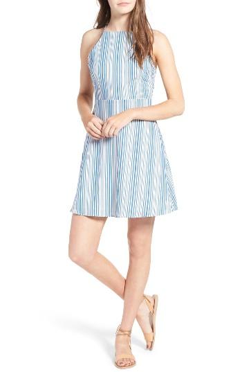Women's Lush Stripe Linen & Cotton High Neck Dress - Ivory