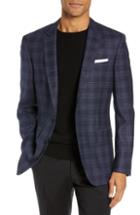 Men's Boss Slim Fit Check Virgin Wool Sport Coat R - Blue