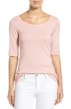 Petite Women's Caslon Ballet Neck Cotton & Modal Knit Elbow Sleeve Tee, Size P - Pink