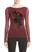 Women's Fuzzi Embroidered Tulle Top - Burgundy