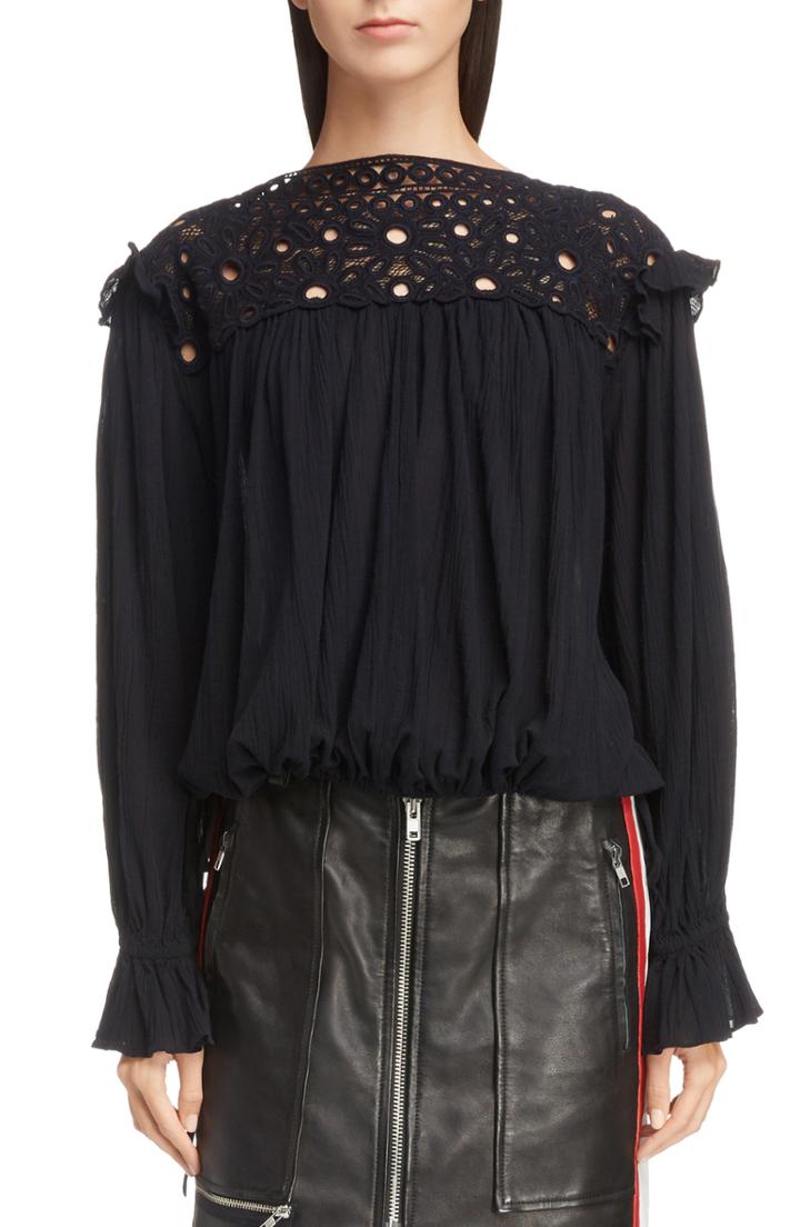 Women's Isabel Marant Etoile Rock Crochet Yoke Blouse Us / 34 Fr - Black