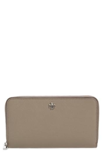 Women's Tory Burch Robinson Leather Continental Wallet - Grey