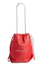 Saint Laurent Teddy Leather Bucket Bag - Ivory