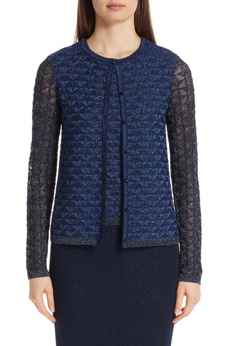 Women's St. John Collection Diamond Lace Knit Cardigan - Blue