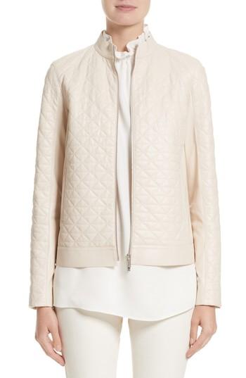 Women's Lafayette 148 New York Becks Quilted Lambskin Leather Moto Jacket