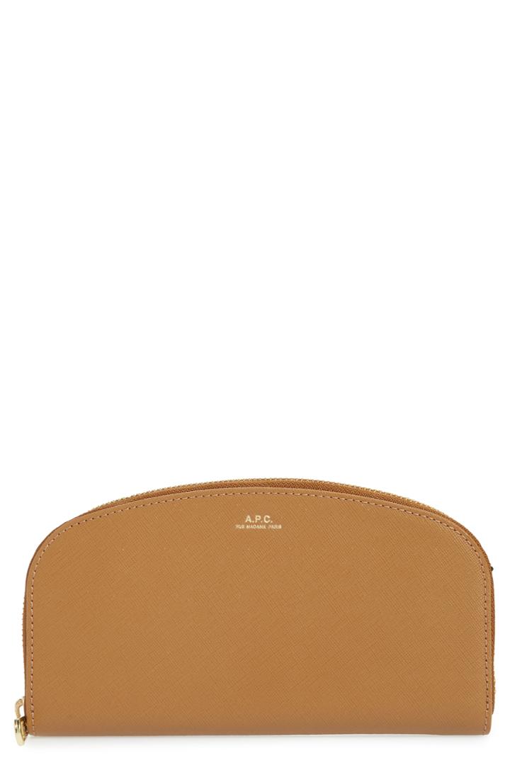 Women's A.p.c. Portefeuille Demilune Leather Wallet - Brown