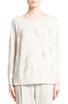 Women's Fabiana Filippi Needle Punch Ostrich Feather Trim Sweater Us / 38 It - White