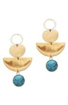 Women's Nakamol Design Hammered Brass & Simulated Turquoise Drop Earrings