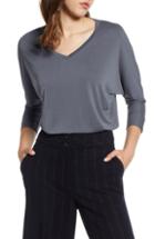 Petite Women's Halogen Relaxed V-neck Top, Size P - Grey