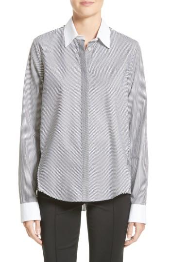 Women's Adam Lippes Stripe Cotton Trapeze Shirt - Black