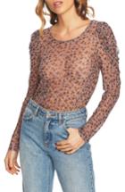 Women's 1.state Shirred Sleeve Ditsy Mesh Top - Purple