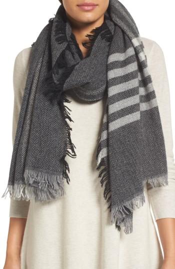 Women's Eileen Fisher Plaid Wool Blend Scarf, Size - Grey
