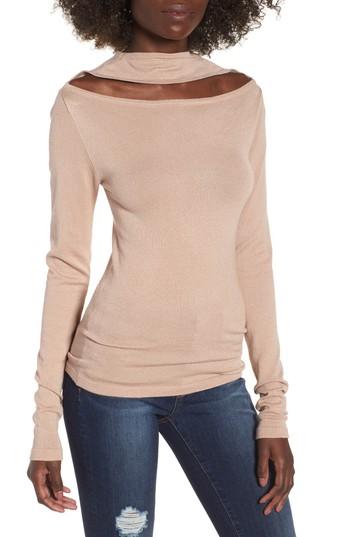 Women's Lost Ink Split Neck Ribbed Top - Beige