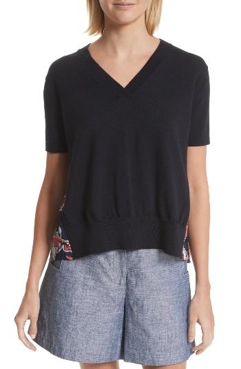 Women's Grey Jason Wu Pleated Back Combo Sweater - Blue