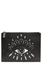 Kenzo A4 Eye Embroidered Leather Pouch - Black