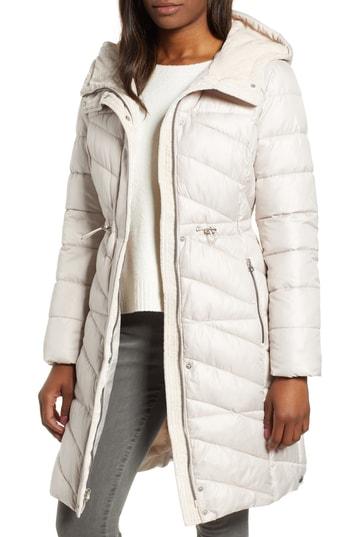 Women's Marc New York Velvet Trim Quilted Coat - Brown