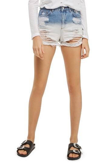 Women's Topshop Dip Dye Rip Mom Shorts Us (fits Like 0) - Blue