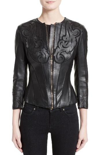 Women's Versace Collection Cutout Leather Jacket Us / 38 It - Black