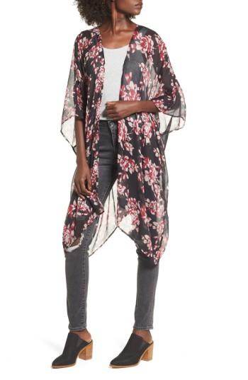 Women's Sole Society Floral Print Kimono, Size - Black