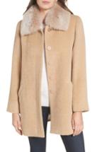 Women's Sofia Cashmere Wool & Alpaca Car Coat With Genuine Fox Fur Club Collar - Beige