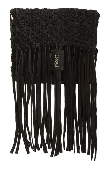 Saint Laurent Fringed Leather Clutch - Black