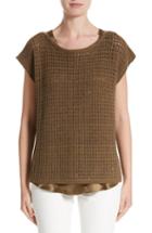 Women's Lafayette 148 New York Cashmere Open Stitch Sequin Sweater, Size - Brown