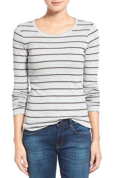 Women's Caslon Long Sleeve Scoop Neck Cotton Tee - Grey