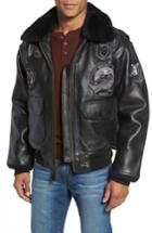 Men's Schott Nyc Genuine Shearling Collar G-1 Flight Jacket - Black