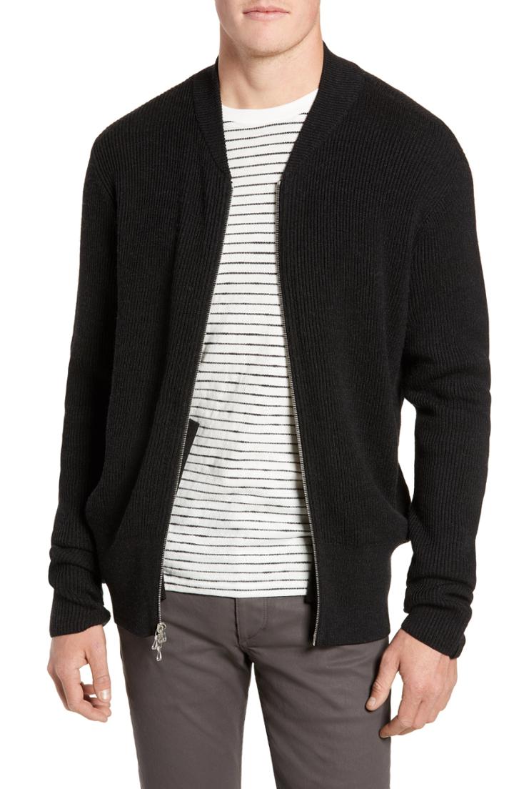 Men's Rag & Bone Andrew Zip Front Merino Wool Sweater - Black