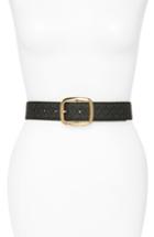 Women's Michael Michael Kors Logo Reversible Calfskin Leather Belt - Black/ Acorn