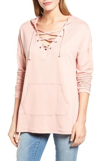 Women's Caslon Lace-up Hooded Sweatshirt, Size - Pink