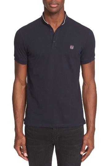 Men's The Kooples Sport Pipe Trim Band Collar Pique Polo - Blue