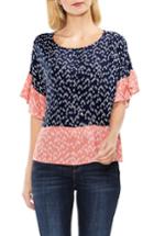 Women's Two By Vince Camuto Ruffle Sleeve Shirt, Size - Blue