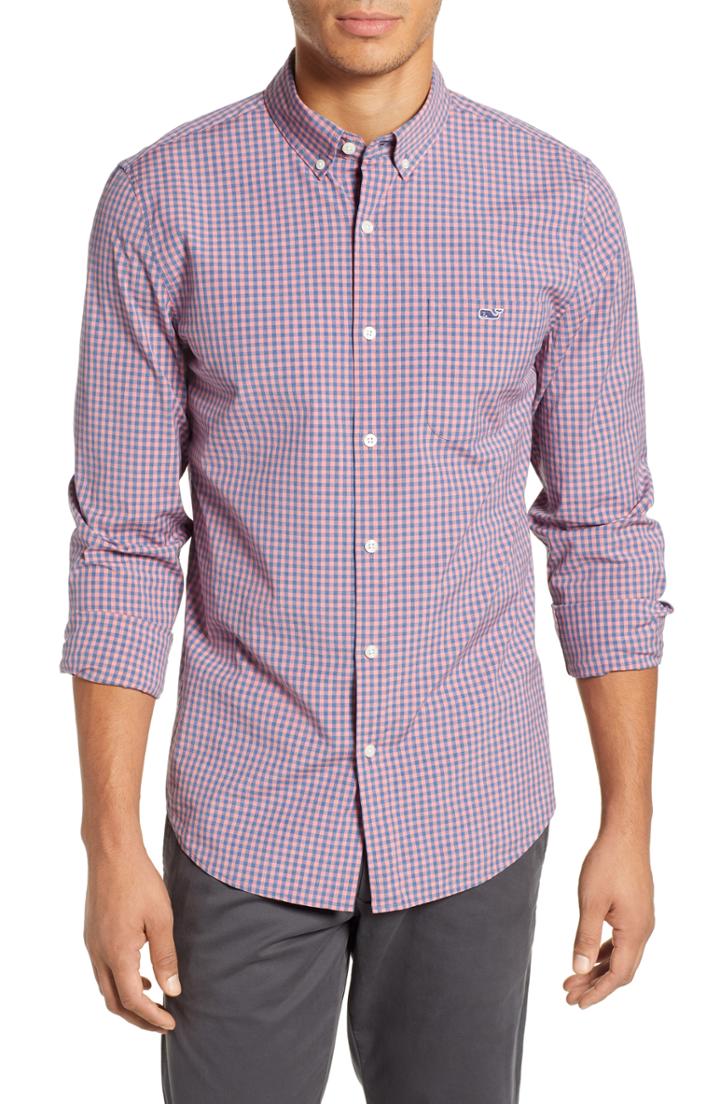 Men's Vineyard Vines Gingham Check Sport Shirt - Pink