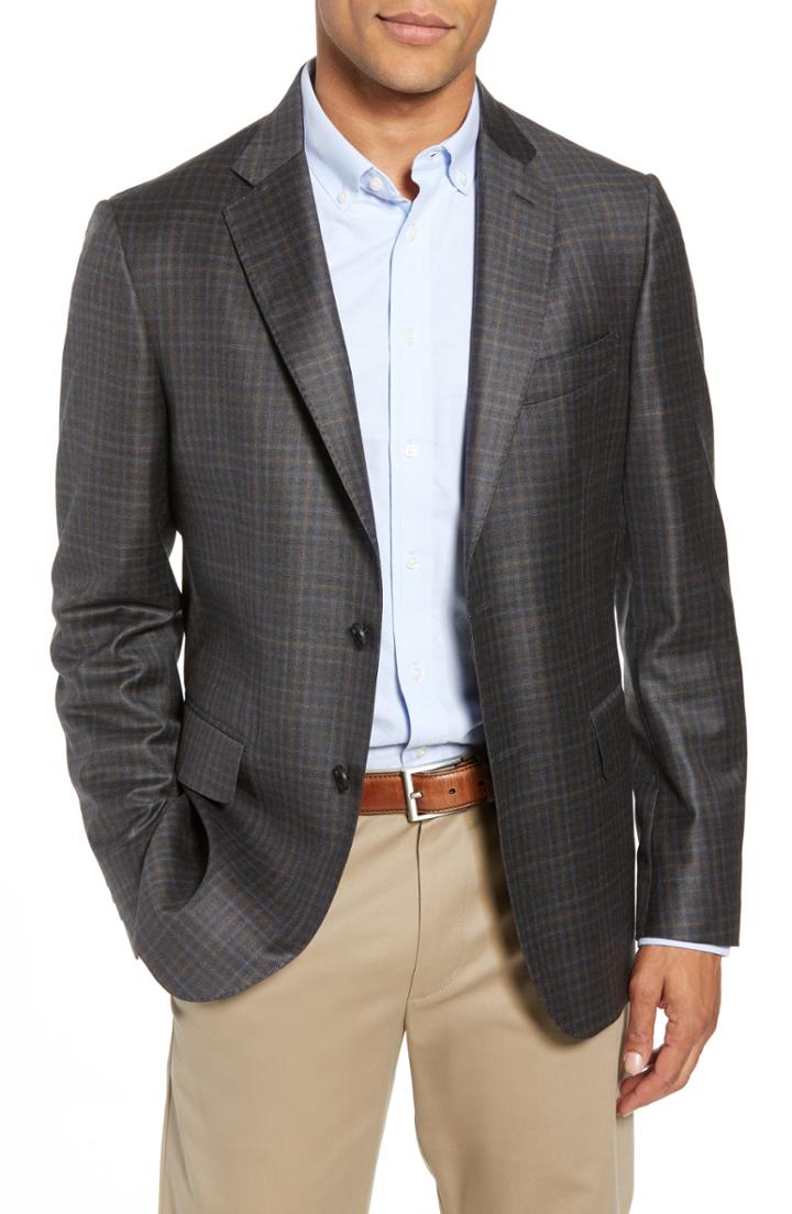 Men's John W. Nordstrom Traditional Fit Plaid Wool Sport Coat R - Black