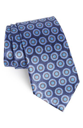 Men's Ermenegildo Zenga Medallion Silk Tie, Size - Blue