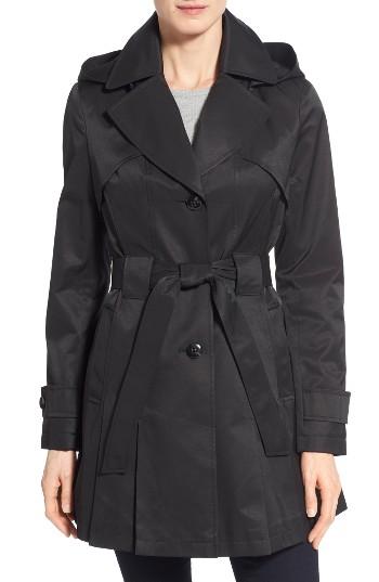 Petite Women's Via Spiga 'scarpa' Hooded Single Breasted Trench Coat P - Black