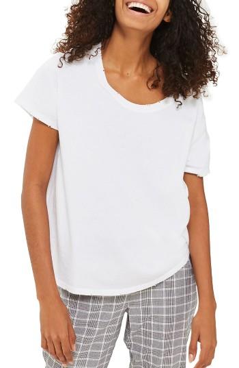 Women's Topshop Nibbled Scoop Neck Tee Us (fits Like 6-8) - White