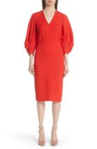 Women's Lela Rose Wool Blend Crepe Full Sleeve Dress - Red