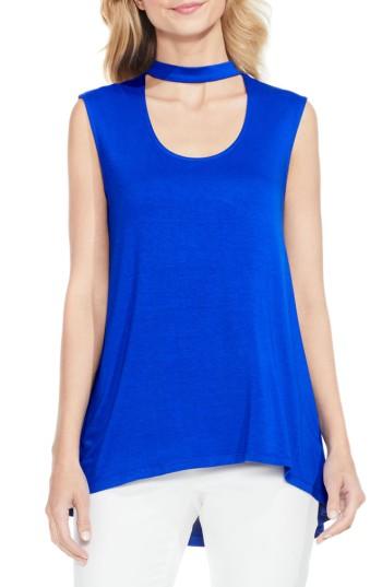 Petite Women's Vince Camuto Choker Neck Top, Size P - Blue