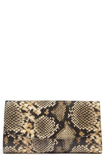 Halogen Curved Flap Leather Clutch -