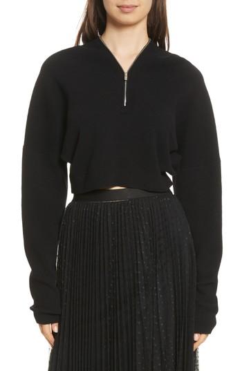Women's Robert Rodriguez Wool & Cashmere Zip Neck Crop Sweater - Black
