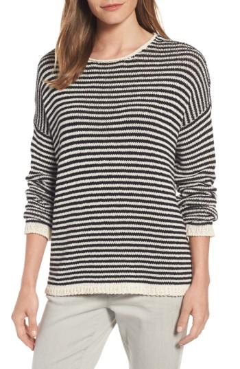 Women's Eileen Fisher Stripe Knit Cotton Blend Boxy Top - White
