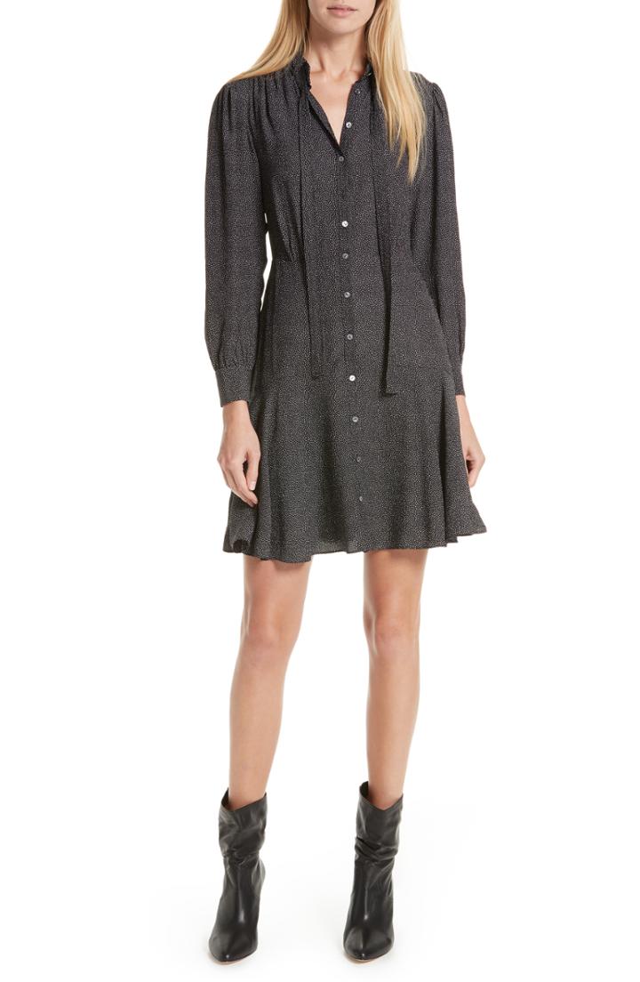 Women's Rebecca Taylor Sprinkle Dot Tie Neck Silk Dress