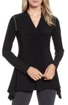 Women's Chaus Zip Shoulder Knit Top - Black