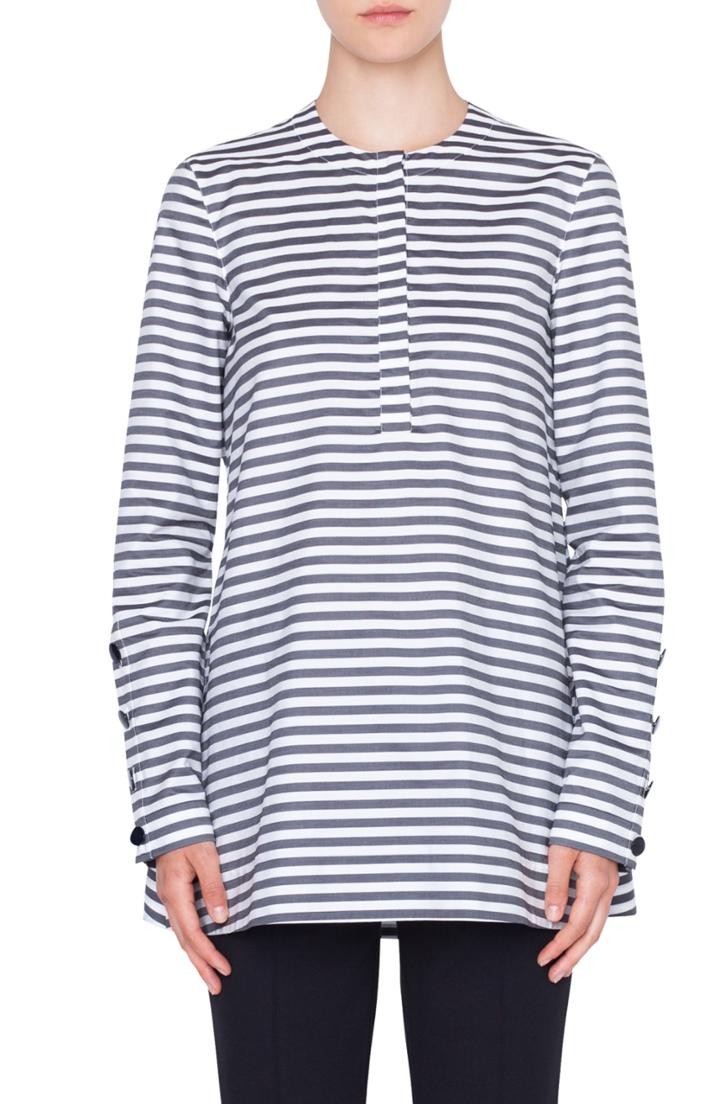 Women's Akris Punto Stripe Cotton Blouse - Black
