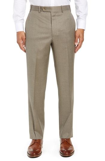 Men's John W. Nordstrom Torino Traditional Fit Flat Front Solid Wool Trousers - Brown