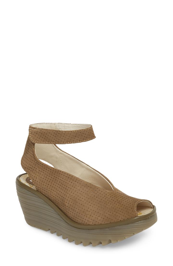 Women's Fly London 'yala' Perforated Leather Sandal -9.5us / 40eu W - Green