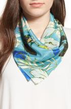 Women's Halogen Paradise Floral Silk Square Scarf, Size - Blue/green